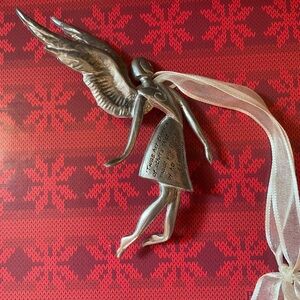 Silver Angel Ornament with Ribbon